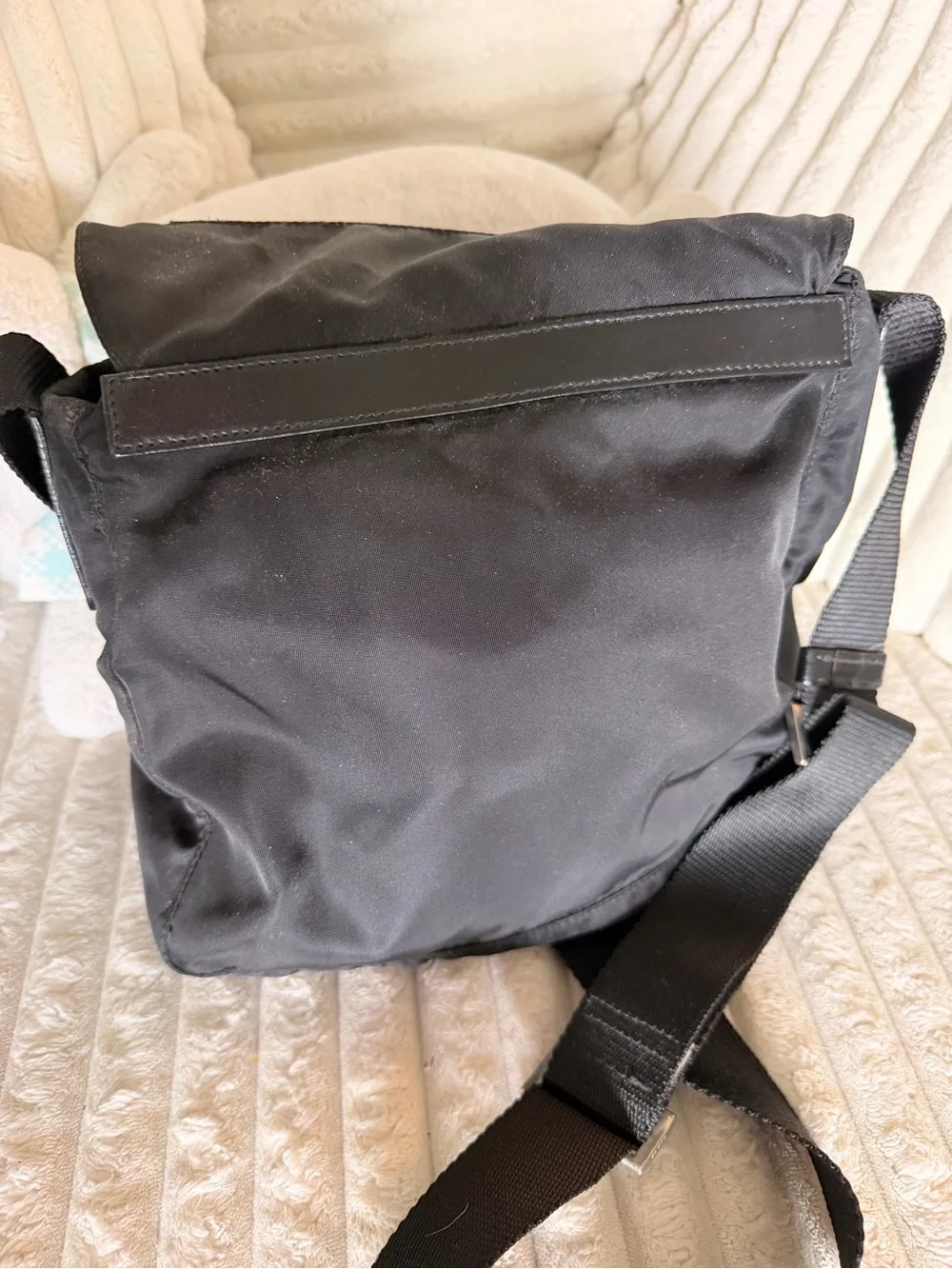 Prada Black Nylon Messenger Bag with Leather Trim